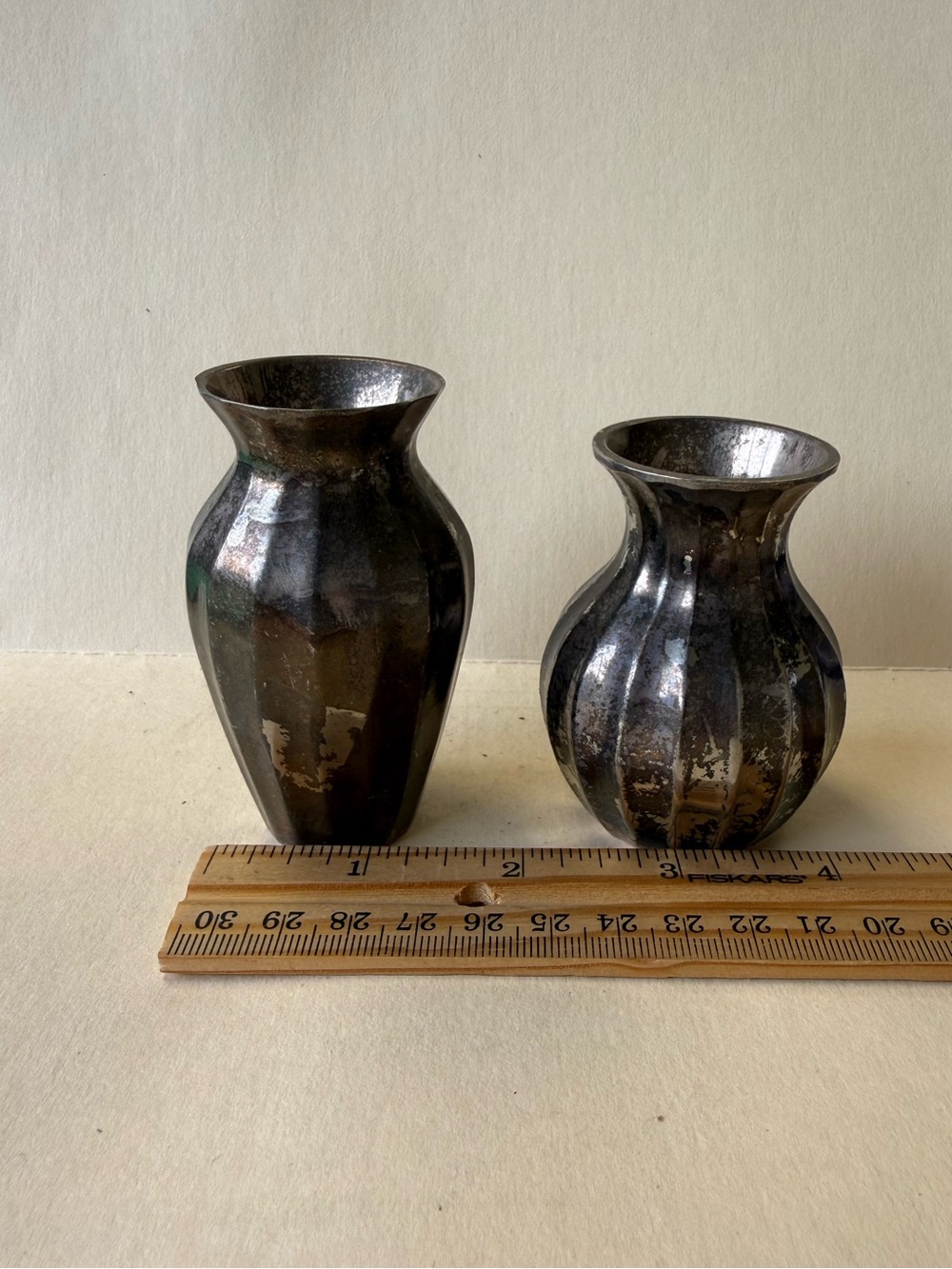 Pair of Vintage Mini Silver Coated Metal Decor Vases from India. - Picture 9 of 9